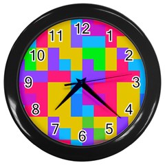 Colorful Tetris Shapes 			wall Clock (black) by LalyLauraFLM