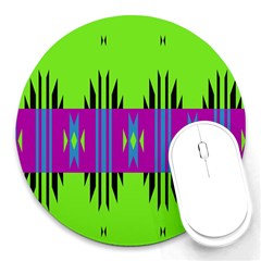 Tribal Shapes On A Green Background 			round Mousepad by LalyLauraFLM