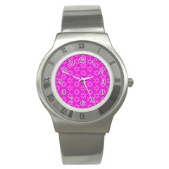 Pink Snowflakes Spinning In Winter Stainless Steel Watch by DianeClancy