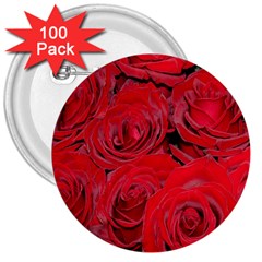Red Roses Love 3  Buttons (100 Pack)  by yoursparklingshop