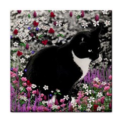 Freckles In Flowers Ii, Black White Tux Cat Face Towel by DianeClancy