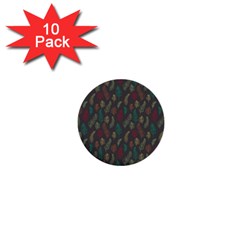 Whimsical Feather Pattern, Autumn Colors, 1  Mini Button (10 Pack)  by Zandiepants