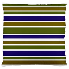 Olive Green Blue Stripes Pattern Large Flano Cushion Case (two Sides) by BrightVibesDesign