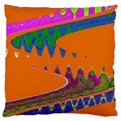 Colorful Wave Orange Abstract Large Flano Cushion Case (two Sides) by BrightVibesDesign