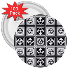 Black And White 3  Buttons (100 Pack)  by FunkyPatterns