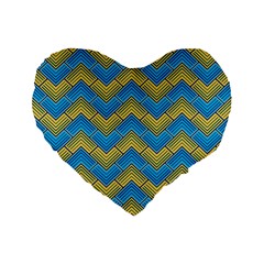 Blue And Yellow Standard 16  Premium Flano Heart Shape Cushions by FunkyPatterns