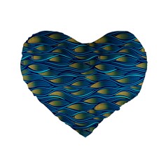 Blue Waves Standard 16  Premium Heart Shape Cushions by FunkyPatterns