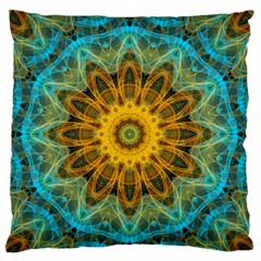 Blue Yellow Ocean Star Flower Mandala Large Flano Cushion Case (two Sides) by Zandiepants
