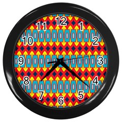 Rhombus And Other Shapes Pattern                                                            			wall Clock (black) by LalyLauraFLM
