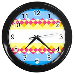 Rhombus And Stripes                                                             			wall Clock (black) by LalyLauraFLM