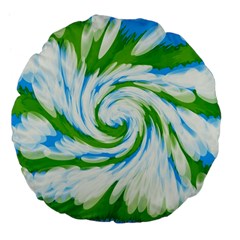Tie Dye Green Blue Abstract Swirl Large 18  Premium Flano Round Cushions by BrightVibesDesign