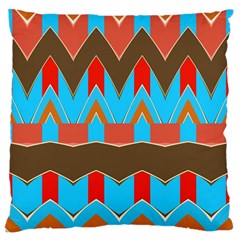 Blue Brown Chevrons                                                                       	large Flano Cushion Case (two Sides) by LalyLauraFLM