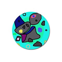 Blue Comic Abstract Magnet 3  (round) by Valentinaart