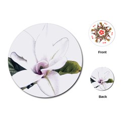White Magnolia Pencil Drawing Art Playing Cards (round)  by picsaspassion
