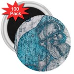 Mother Mary And Infant Jesus Christ  Blue Portrait Old Vintage Drawing 3  Magnets (100 pack) Front