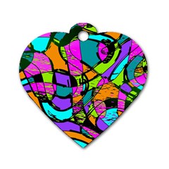 Abstract Sketch Art Squiggly Loops Multicolored Dog Tag Heart (two Sides) by EDDArt