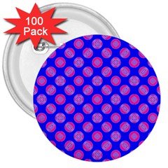 Bright Mod Pink Circles On Blue 3  Buttons (100 Pack)  by BrightVibesDesign
