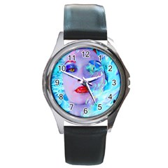 Swimming Into The Blue Round Metal Watch by icarusismartdesigns