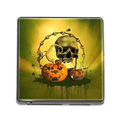Halloween, Funny Pumpkins And Skull With Spider Memory Card Reader (square) by FantasyWorld7