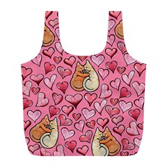 Cat Love Valentine Full Print Recycle Bags (l)  by BubbSnugg