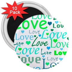 Love Pattern - Green And Blue 3  Magnets (10 Pack)  by Valentinaart