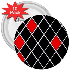Elegant Black And White Red Diamonds Pattern 3  Buttons (10 Pack)  by yoursparklingshop
