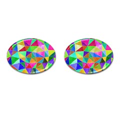Triangles, Colorful Watercolor Art  Painting Cufflinks (oval) by picsaspassion