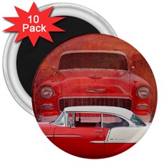 Classic Car Chevy Bel Air Dodge Red White Vintage Photography 3  Magnets (10 Pack)  by yoursparklingshop