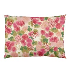 Aquarelle Pink Flower  Pillow Case by Brittlevirginclothing