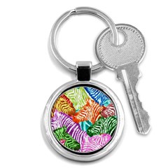 Zebra Colorful Abstract Collage Key Chains (round)  by Amaryn4rt