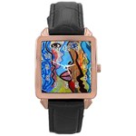 Graffiti Wall Color Artistic Rose Gold Leather Watch  Front