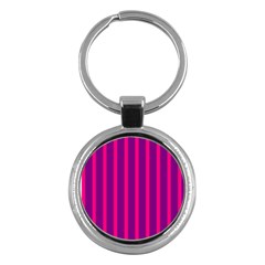 Deep Pink And Black Vertical Lines Key Chains (round)  by Amaryn4rt