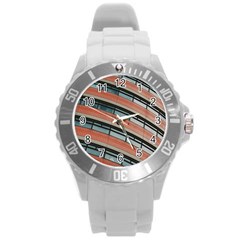 Architecture Building Glass Pattern Round Plastic Sport Watch (l) by Amaryn4rt