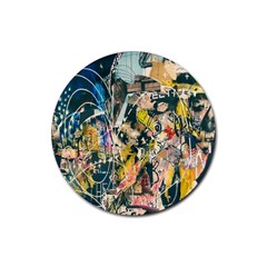 Art Graffiti Abstract Lines Rubber Round Coaster (4 Pack)  by Nexatart