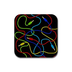 Audio Cables  Rubber Coaster (square)  by Valentinaart