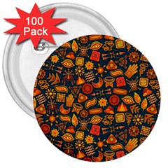 Pattern Background Ethnic Tribal 3  Buttons (100 Pack)  by Amaryn4rt