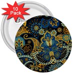 Retro Ethnic Background Pattern Vector 3  Buttons (10 pack)  Front