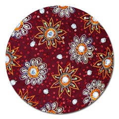 India Traditional Fabric Magnet 5  (round) by Amaryn4rt