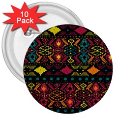 Traditional Art Ethnic Pattern 3  Buttons (10 Pack)  by Simbadda