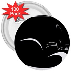 Cat Black Vector Minimalism 3  Buttons (100 Pack)  by Simbadda
