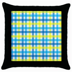 Gingham Plaid Yellow Aqua Blue Throw Pillow Case (black) by Simbadda