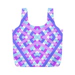 Geometric Gingham Merged Retro Pattern Full Print Recycle Bags (M)  Back