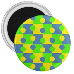 Abric Cotton Bright Blue Lime 3  Magnets by Simbadda