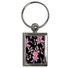 Neon Flowers Black Background Key Chains (rectangle)  by Simbadda