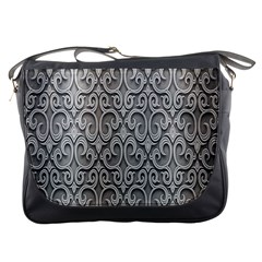 Patterns Wavy Background Texture Metal Silver Messenger Bags by Simbadda