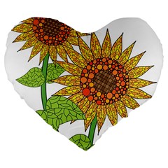 Sunflowers Flower Bloom Nature Large 19  Premium Heart Shape Cushions by Simbadda