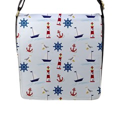 Seaside Nautical Themed Pattern Seamless Wallpaper Background Flap Messenger Bag (l)  by Simbadda