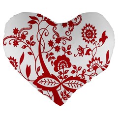 Red Vintage Floral Flowers Decorative Pattern Clipart Large 19  Premium Heart Shape Cushions by Simbadda