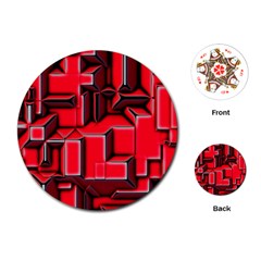 Background With Red Texture Blocks Playing Cards (round)  by Amaryn4rt