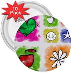 A Set Of Watercolour Icons 3  Buttons (10 pack)  Front